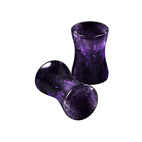 Organic Stone Amethyst Double Flared Saddle Ear Gauge Double Flare plugs Stretcher Lobe Earring Piercing Jewelry Choose Sizes - color: 2pcs-2g (6mm)-Stone