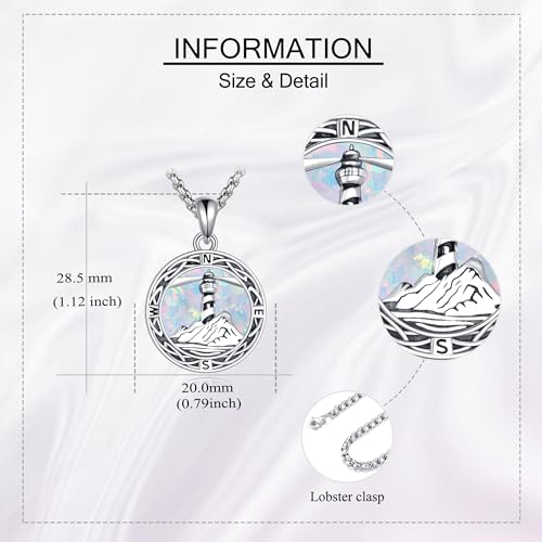 ONEFINITY Lighthouse Necklace for Women Sterling Silver Lighthouse Pendant Necklace Birthday Jewelry Gift for Women - color: Opal Compass lighthouse