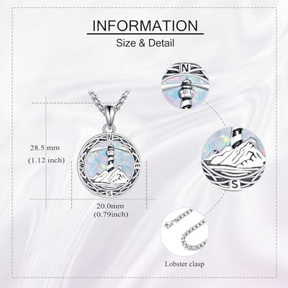 ONEFINITY Lighthouse Necklace for Women Sterling Silver Lighthouse Pendant Necklace Birthday Jewelry Gift for Women - color: Opal Compass lighthouse