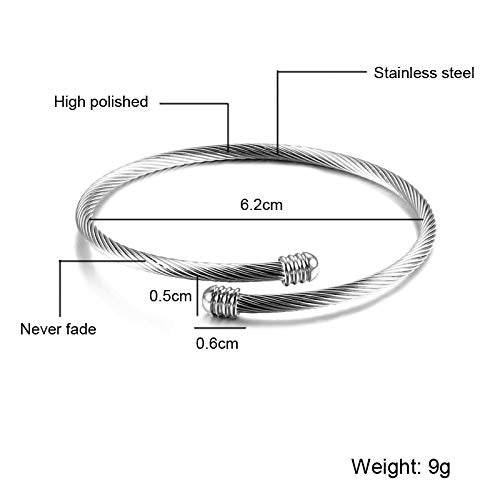 Jude Jewelers Stainless Steel Cable Wire Open Cuff Adjustable Size Bangle Bracelet