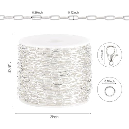 Kyutong Stainless Steel Jewelry Making Chains Bulk Silver Paperclip Chain | 16.4FT/5M Necklace Making Supplies 3MM Paperclip Chains for Jewelry Making with Lobster Claw Clasps Jump Rings - color: silver paperclip