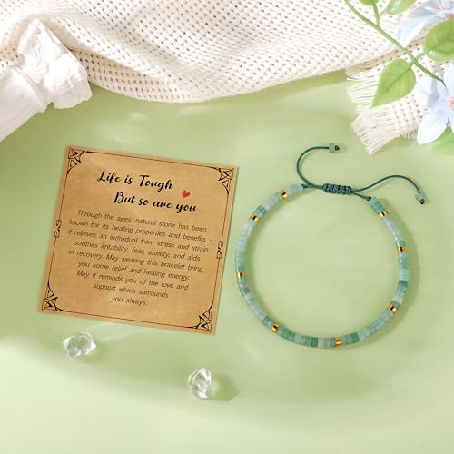 JoycuFF Gifts for Women Inspirational Gifts for Teen Healing Natural Stone Bracelets for Women Friends Sister - style: Life is tough-Green Aventurine