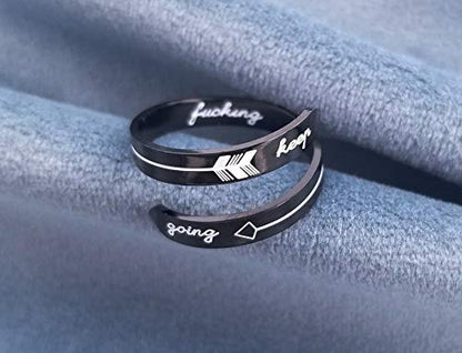 Opening Black Keep Going ring Stainless Steel Adjustable Never give up Jewelry Inspirational Opening Stacking Cute Hiphop Band - style: Keep Going