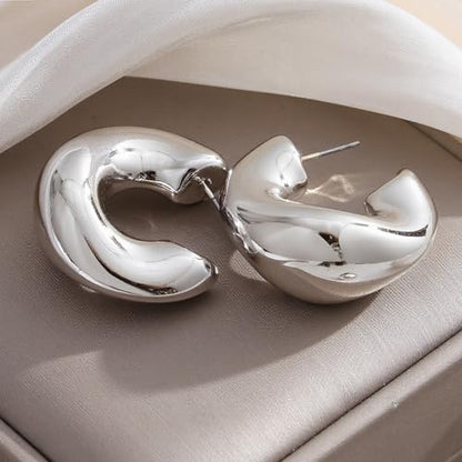 IFKM 24 Pairs Gold Hoop Earrings Set for Women Hypoallergenic Chunky Chain Twisted Open Hoops Dangle Earring Packs for Birthday Party Christmas Fashion Jewelry Gift - color: 9 Pairs Silver Style 2
