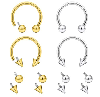 Lcolyoli 16g Septum Rings Internally Threaded Surgical Steel Septum Jewelry Lip Rings Hoop Labret Jewelry Horseshoe Earrings Daith Piercing Jewelry for Women Men - color: 16g,Inner diameter:10mm,silvertone+goldtone