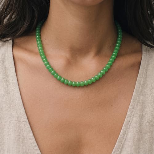 Gemstone Beaded Necklace for Women Colorful Natural Stone Freshwater Pearl Surfer Beach Rainbow Necklace Jewelry Gift - color: Green
