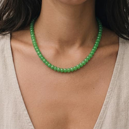 Gemstone Beaded Necklace for Women Colorful Natural Stone Freshwater Pearl Surfer Beach Rainbow Necklace Jewelry Gift - color: Green