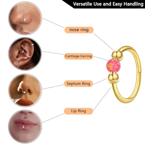 Thiswhyimbeauty 2PCS 18g Opal Nose Rings for Women Nose Hoops 8mm/10mm Hypoallergenic 316L Surgical Steel Nose Rings Piercing Jewelry Can Be Used as a Nose Ring, Septum Ring, and Cartilage Earring - color: A-Gold Pink opal