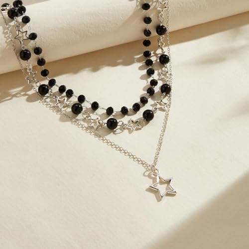 Gothic Necklaces for Women Cross Heart Pendant Layered Necklace Statement Jewelry Dark Romantic Gift for Halloween Parties - color: C5:star necklace