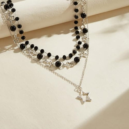 Gothic Necklaces for Women Cross Heart Pendant Layered Necklace Statement Jewelry Dark Romantic Gift for Halloween Parties - color: C5:star necklace
