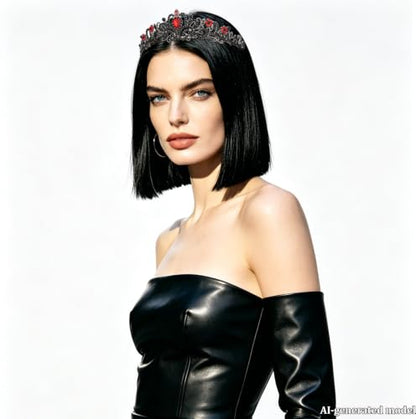 Gothic Tiara for Women, Black Red Crystal Crown, Tiara with Combs - color: Gunmetal