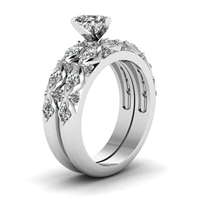 Women 2PCS Inlaid Zircon Proposal Rings Set Heart Shaped Simulated Diamond Elegant Ring Bridal Wedding Band (Sliver, 6) - color: Sliver, size: 6
