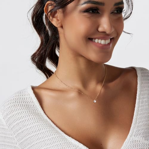 Zeffy Diamond Necklaces for Women, Dainty Gold Necklace 18k Gold Plated Layered Necklaces Simple Gold CZ Diamond Pendant Necklaces for Women Trendy Jewelry Gifts for Girls - color: Diamond Gold Necklace