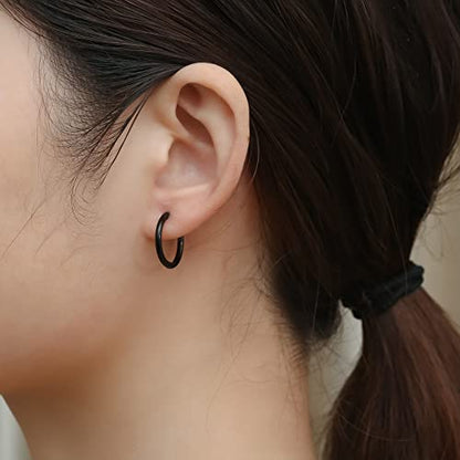 316L Surgical Stainless Steel Small Hoop Earrings 8mm 10mm 12mm 14mm Hypoallergenic Huggie Hoop Earrings Helix Lobes Hinged Sleeper Earrings Cartilage Piercings - color: G: Black (Diameter 8mm/10mm/12mm/14mm),4 Pairs