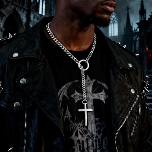 Slip Chain Choker for Women Handmade Black Stainless Steel Cuban Chain Chunky Moon Bat Raven Skull Pendant Gothic Punk Rock Collar Adjustable Lariat Y Necklace for Men - style: goth emo gothic Punk