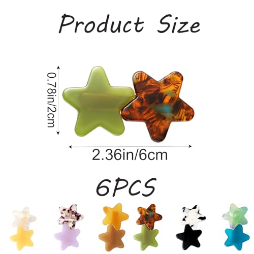 6PCS Acrylic Resin Stars Hair Clips, Geometric Alligator Cute & Fun Hair Clips for Women Girl, Non-Slip Large Barrettes, Hair Accessories for Women Ladies