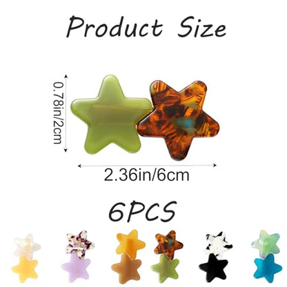 6PCS Acrylic Resin Stars Hair Clips, Geometric Alligator Cute & Fun Hair Clips for Women Girl, Non-Slip Large Barrettes, Hair Accessories for Women Ladies