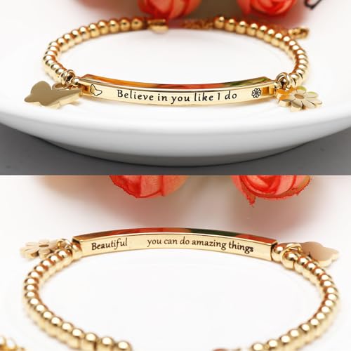 DS Inspirational Bracelet for Women Christian Engraved Bibler Verse Cross Butterfly Daisies Charm Bracelet, Exquisite Stainless Steel Jewelry Daughter Best Friend Bestie - style: Believe in you like i do-Gold
