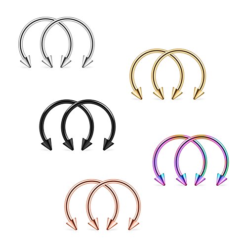 Ruifan 10-24PCS 16G Surgical Steel Nose Septum Horseshoe Hoop Earring Eyebrow Tragus Lip Piercing Ring - style: 12mm w Spikes