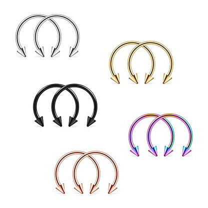 Ruifan 10-24PCS 16G Surgical Steel Nose Septum Horseshoe Hoop Earring Eyebrow Tragus Lip Piercing Ring - style: 10mm w Spikes