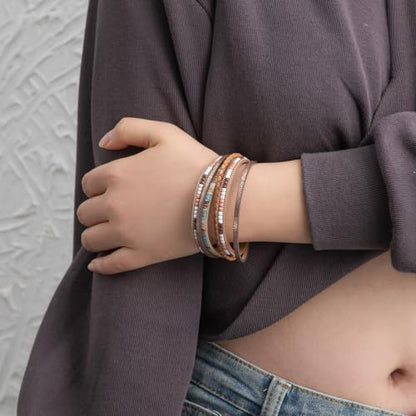 Rantanto Leather Wrap Bracelets For Women Gold Twist Lock Buckle Wrist Cuff | PU leather,Skin-friendly,Boho Stackable Wristband,Fashion Daily Jewelry,Trend Casual Party Bangle,Fit For Birthday, Holiday - color: Boho Brown