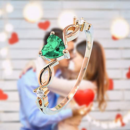 Women Heart Shaped Engagement Rings Inlaid Zircon Anniversary Rings Elegant Exquisite Wedding Jewelry (A-Green, 6) - color: A-green, size: 6