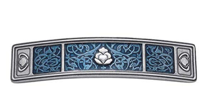 Danforth Tapestry Metal Hair Barrette (Blue) – Handcrafted Pewter Hair Barrettes For Women – 3 ½” Wide, Made In USA