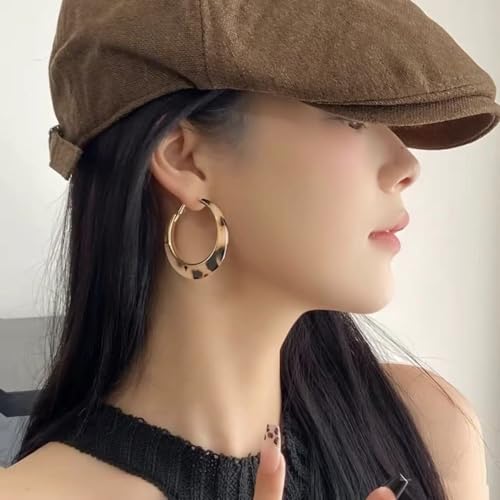 Vintage Leopard Print Large Round Hoop Earrings for Women Sterling Silver Post Exaggerated Geometric Dangle Drop Statement Resin Circle Huggie Birthday Valentines Boho Fashion Jewelry Gifts for Her