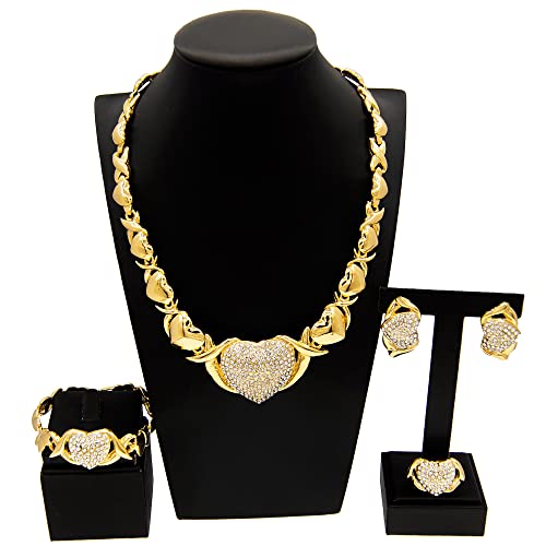 SYHOL Gold Jewelry Set 18K Gold Accessories for Women Jewelry Set Wedding Bridal Fashion Jewelry Sets Women Accessories Bracelets Earrings and Rings Sweetheart Gifts - color: Gold