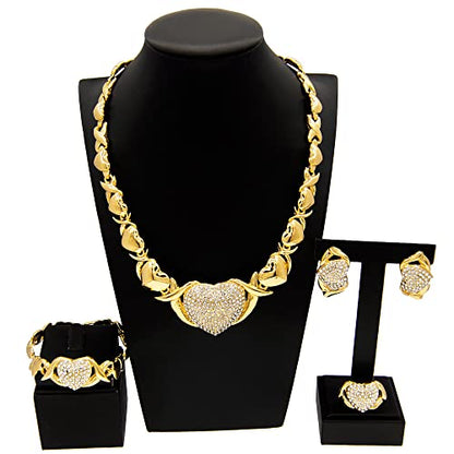 SYHOL Gold Jewelry Set 18K Gold Accessories for Women Jewelry Set Wedding Bridal Fashion Jewelry Sets Women Accessories Bracelets Earrings and Rings Sweetheart Gifts - color: Gold