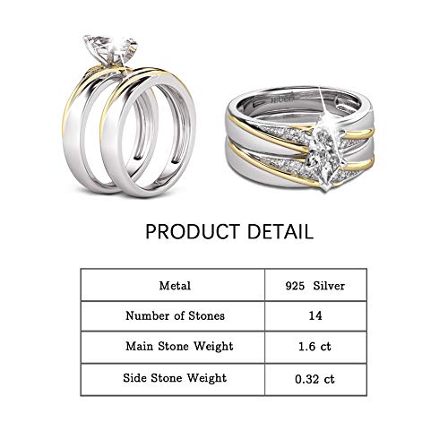 Jeulia Wedding Rings Engagement Rings for Women Anniversary Promise Ring Bridal Sets 925 Sterling Silver with 1.6 ct Primary Stone+ 0.32 ct Side Stone - color: 1Gold