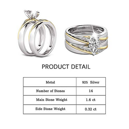 Jeulia Wedding Rings Engagement Rings for Women Anniversary Promise Ring Bridal Sets 925 Sterling Silver with 1.6 ct Primary Stone+ 0.32 ct Side Stone - color: 1Gold
