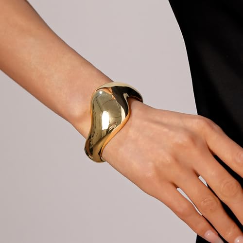 Chunky Cuff Bracelets for Women Wide Gold/Silver Cuffs Bangle Hollow Out Adjustable Bracelets Punk Vintage Jewelry - style: U-Gold C