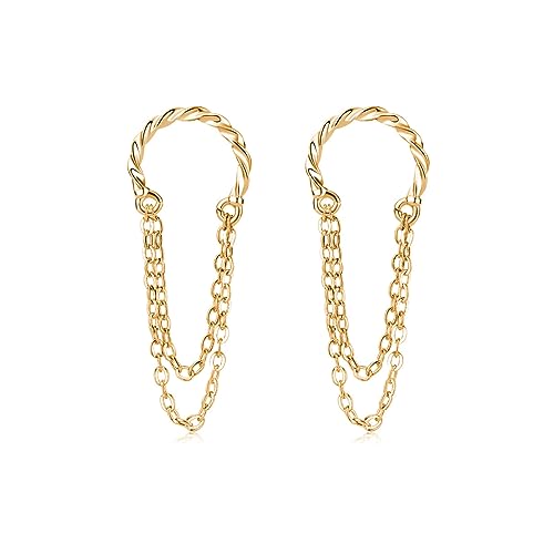 Reffeer Solid 925 Sterling Silver Cuff Earrings Chain Cartilage Wraps for Women Teens Minimalist Cuff Earrings No Piercing - color: B-Yellow