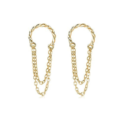 Reffeer Solid 925 Sterling Silver Cuff Earrings Chain Cartilage Wraps for Women Teens Minimalist Cuff Earrings No Piercing - color: B-Yellow