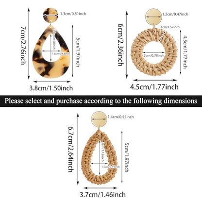 Ponpon 6-18 Pairs Earrings for Women, Lightweight Summer Earrings Straw Earrings Fashion Geometric Statement Hoop Dangle Drop Earrings for Women - style: Rattan Earrings-6 Pairs