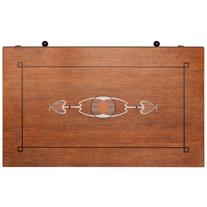Harvey Ellis Wooden Jewelry Box, Solid Quartersawn Oak | Onondaga Brown Finish, Inlay, Velvet-Lining, Ring Holder, Drawer w/ 2 Keys, 18in W x 11in D x 7.5in H, 18in H Lid Open
