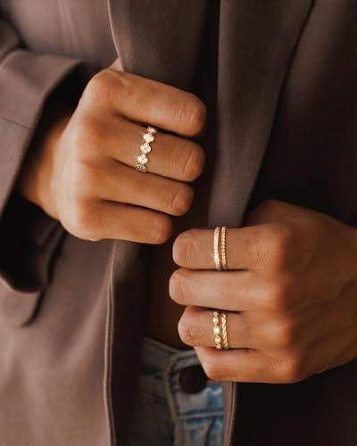 Gold Silver Stackable Rings for Women Non Tarnish Cubic Zirconia Band Ring | 14K Gold Plated,Stacking Chunky Eternity Rings,Dainty Engagement Promise Thumb Rings,Wedding Ring Set,Jewelry Size 6 7 8 9 10 - color: Gold 1
