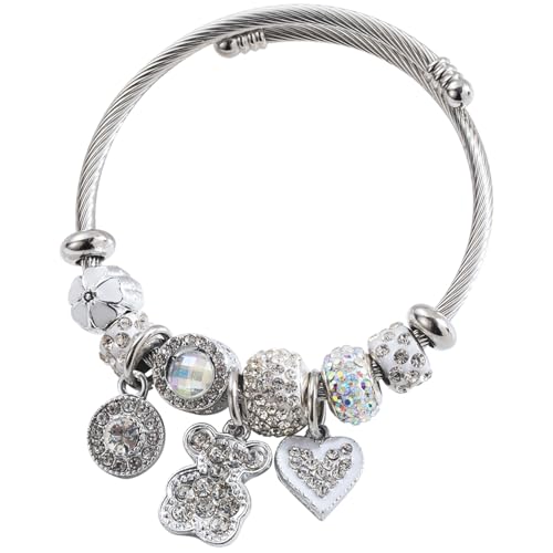 Charm Bracelets for Womens,Exquisite Cute Cartoon Friendship Silver Bracelets Stainless Steel Bangle, Womens Jewelry Suitable for Holiday Gifts and Birthday Gifts - color: Diamond Bear Bracelet