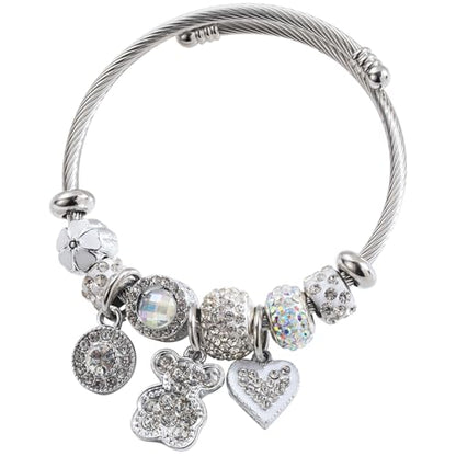 Charm Bracelets for Womens,Exquisite Cute Cartoon Friendship Silver Bracelets Stainless Steel Bangle, Womens Jewelry Suitable for Holiday Gifts and Birthday Gifts - color: Diamond Bear Bracelet