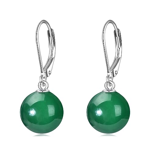 925 Sterling Silver Pearl Leverback Earrings Dangle Drop Jewelry Gifts for Women - style: Green Agate