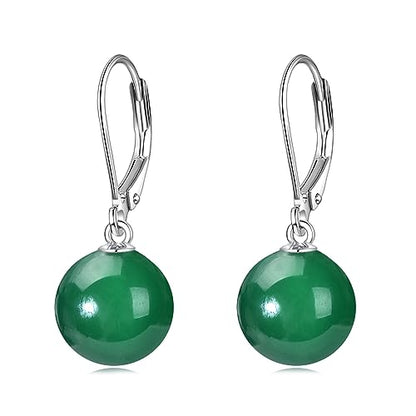 925 Sterling Silver Pearl Leverback Earrings Dangle Drop Jewelry Gifts for Women - style: Green Agate