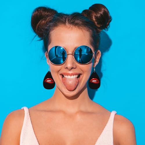 Red Lips Fashion Faux Leather Earrings Beautiful Woman Sexy Red Lip White Teeth Wedding Teardrop Earrings Jewelry For Women Friends Bridal - color: Red Lips