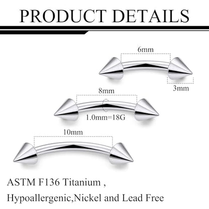 20g 18g 16g 14g Rook Piercing Jewelry Titanium Externally Threaded Curved Barbell Eyebrow Tragus Helix Conch Lobe Labret Earrings Lip Rings Body Piercing Jewelry For Women Men Ball Spike 6mm-19mm - size: 18G - 6/8/10mm Spike