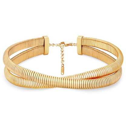 Chunky Gold Choker Necklace for Women, 14K Gold Plated Snake Chain Statement Necklace Triple Twsited Layered Choker Necklaces Jewelry Gifts - style: 2 LAYER/14K GOLD