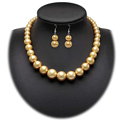 Cryshimmer Pearl Choker Necklace for Women Faux Pearl Beads Strand Necklace Earring Set Costume Jewelry,Gift for Wife Mother - color: Golden