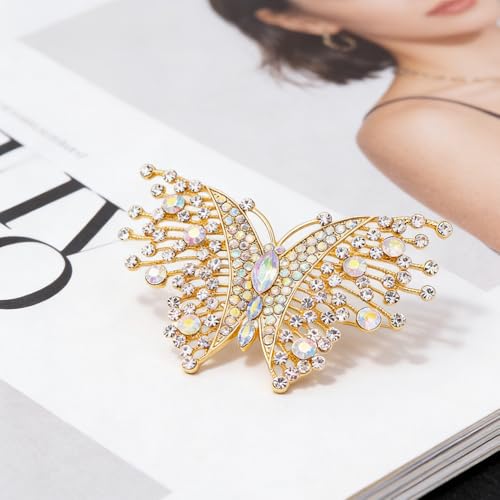 Dainty Rhinestone Butterfly Brooch for Women Men Chic Cute Sparkly Crystal Animal Lapel Pins for Suit Dress Hat Bag Tie Wedding Holiday Accessories Jewelry - color: Golden