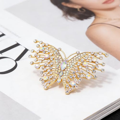 Dainty Rhinestone Butterfly Brooch for Women Men Chic Cute Sparkly Crystal Animal Lapel Pins for Suit Dress Hat Bag Tie Wedding Holiday Accessories Jewelry - color: Golden