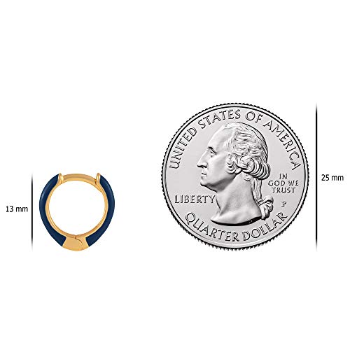 14K Gold Plated Sterling Silver Enamel Color Huggie Hoop Earrings for Women – Wide Range of Vibrant Color Options Available - color: Blue ( Navy )