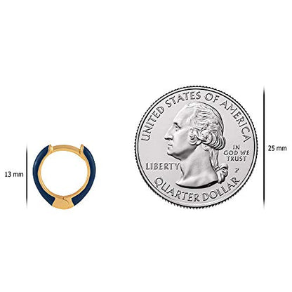 14K Gold Plated Sterling Silver Enamel Color Huggie Hoop Earrings for Women – Wide Range of Vibrant Color Options Available - color: Blue ( Navy )